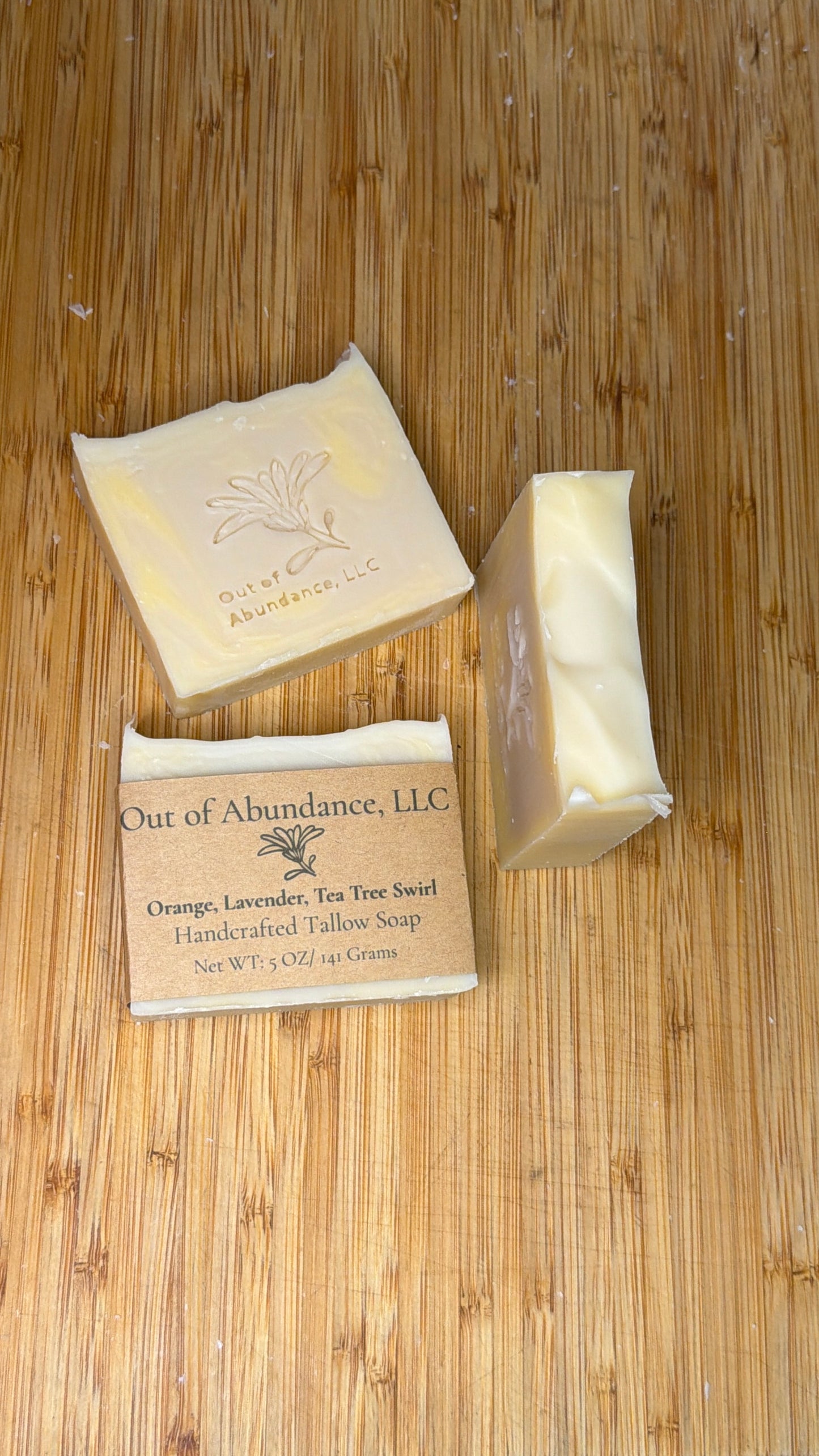 Orange, Lavender, Tea Tree Swirl Grass-Fed Tallow Soap Bar - Handcrafted
