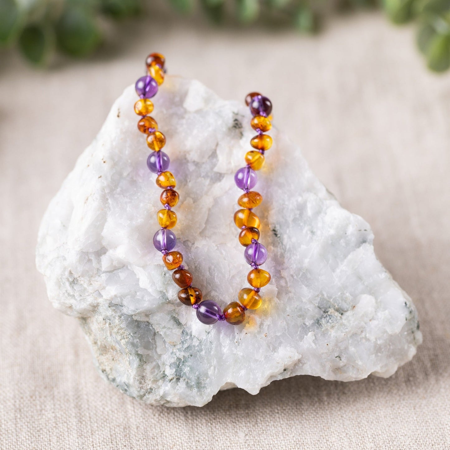 Amethyst + Cognac Amber Necklace - Child