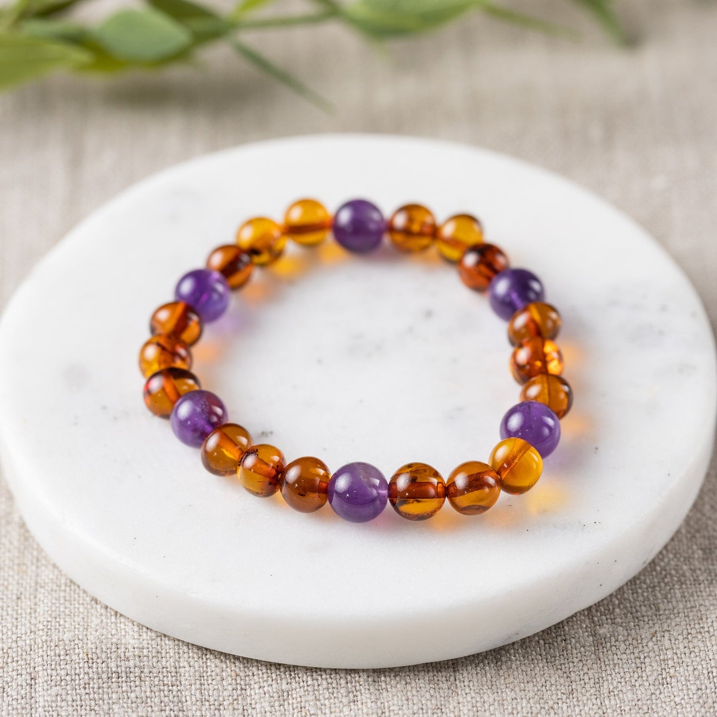 Amethyst + Cognac Amber Bracelet - Adult