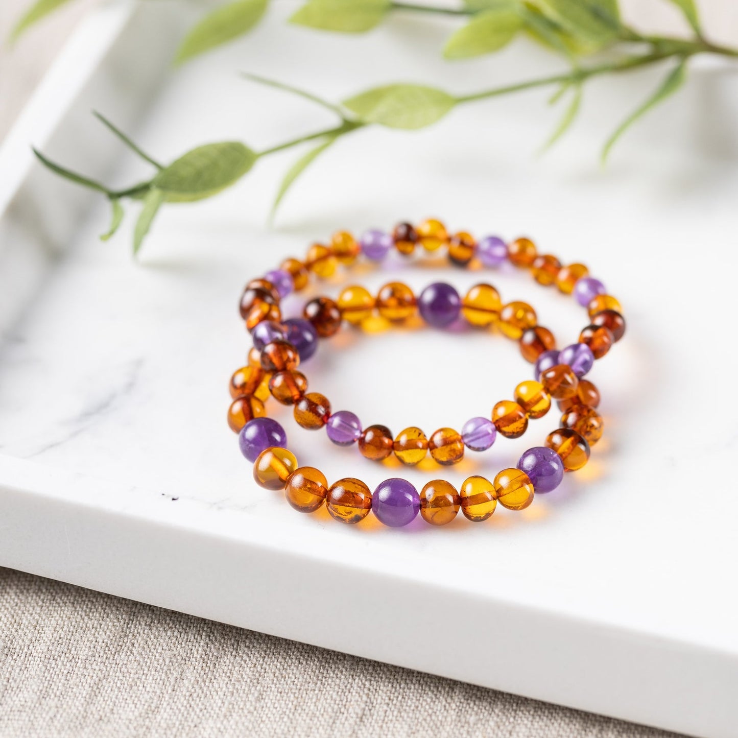 Amethyst + Cognac Amber Bracelet - Adult