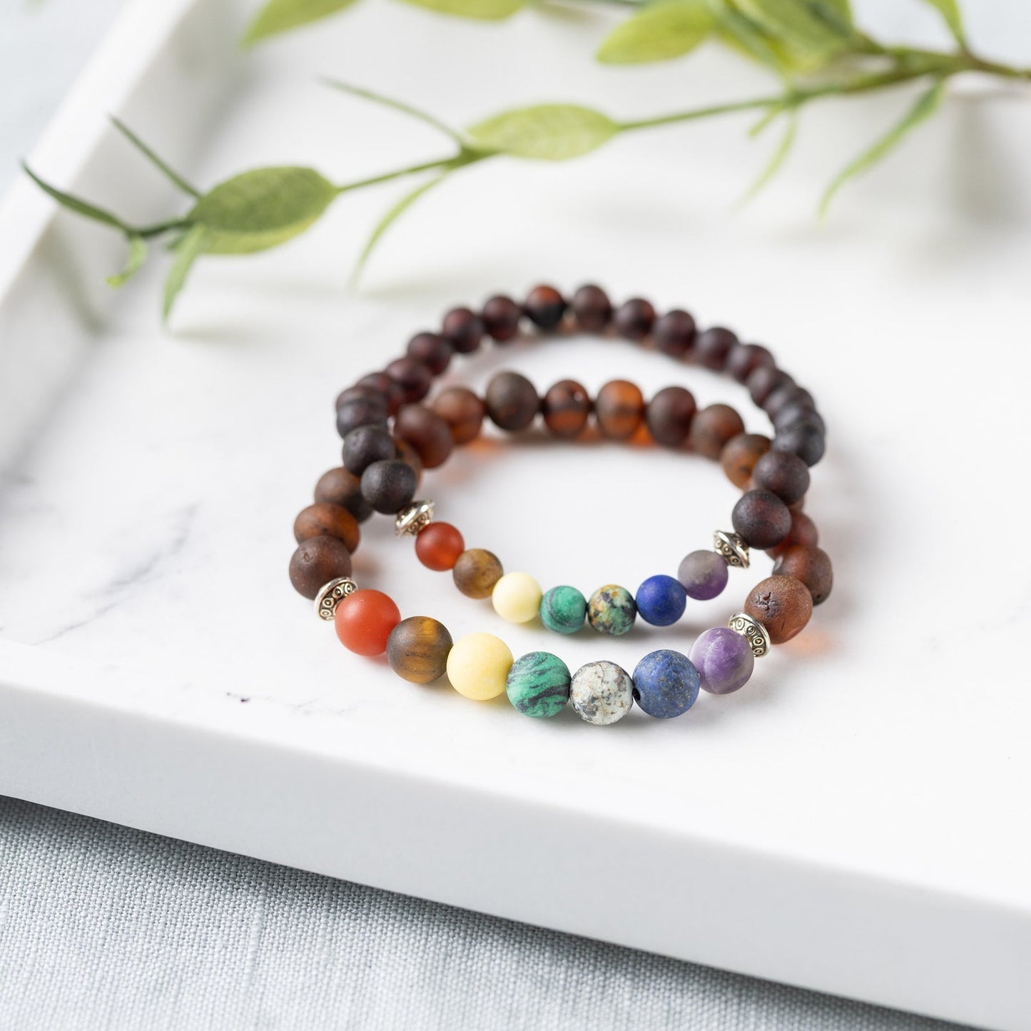 Raw Chakra Gemstones + Raw Cherry Amber Bracelet - Adult