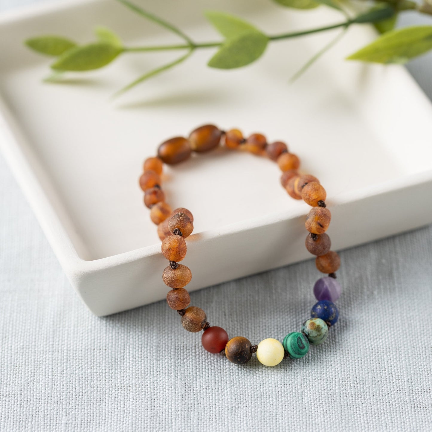 Raw Chakra + Raw Cognac Amber Anklet - Adult