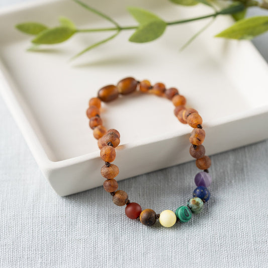Raw Chakra + Raw Cognac Amber Anklet - Adult