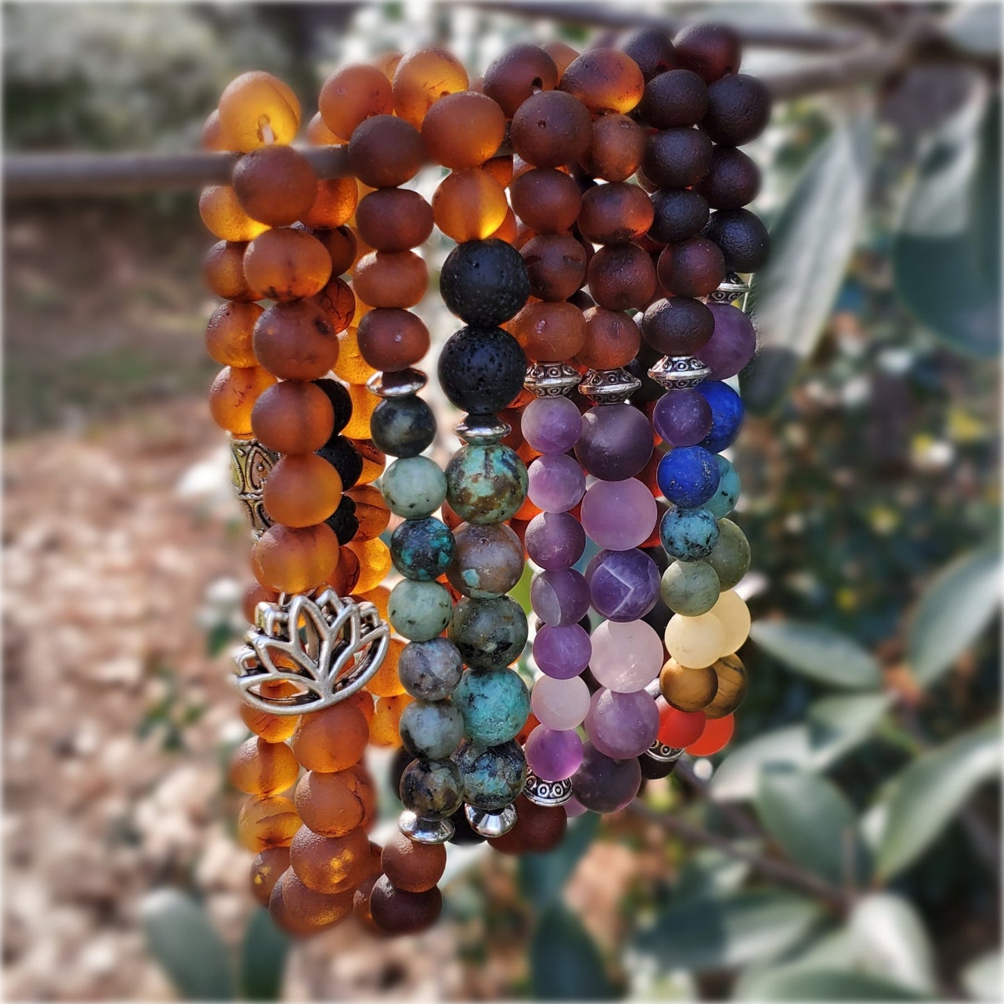 Raw Chakra Gemstones + Raw Cognac Amber Bracelet - Adult