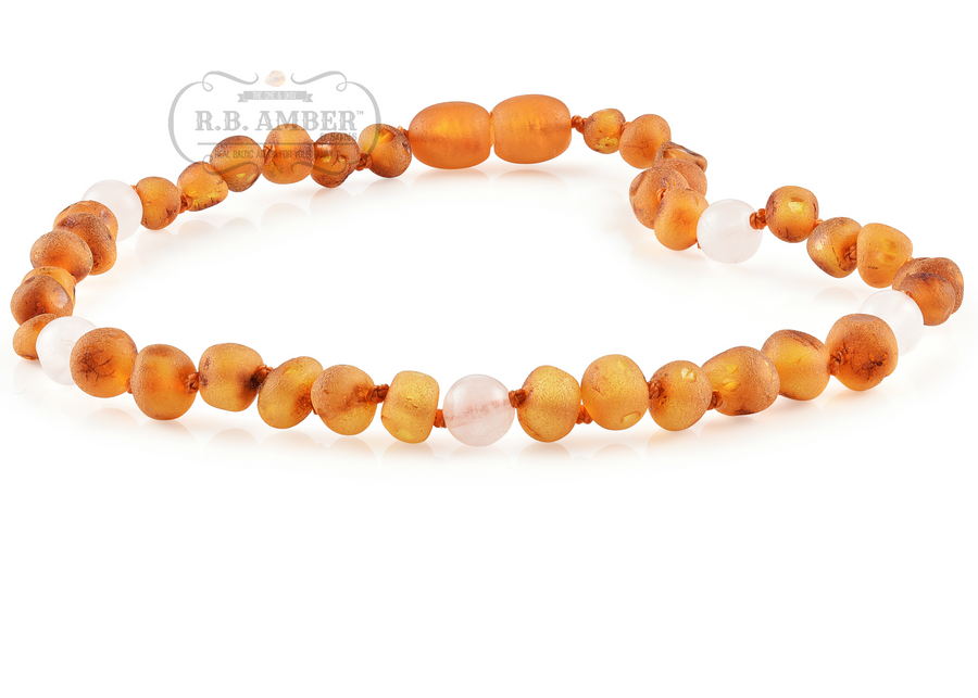 Rose Quartz + Raw Cognac Amber Necklace - Child