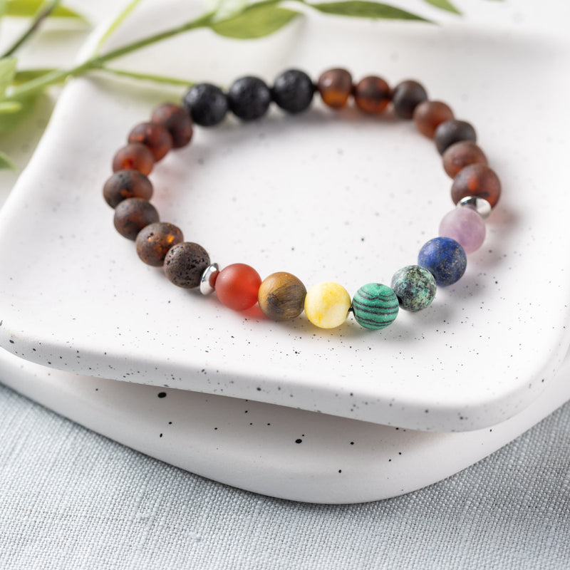 Raw Chakra Gemstones + Raw Cherry Aromatherapy Bracelet - Adult