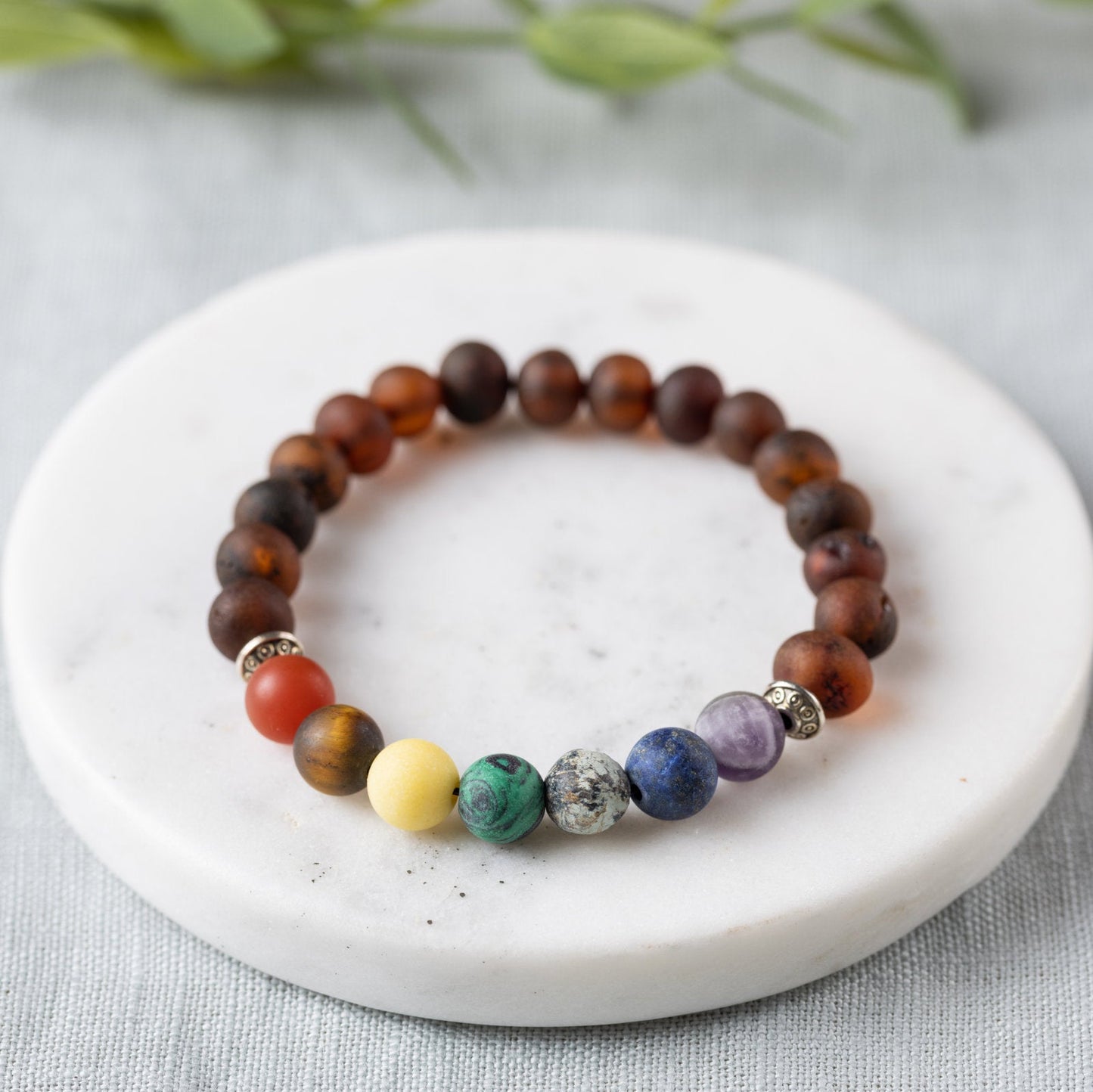 Raw Chakra Gemstones + Raw Cherry Amber Bracelet - Adult