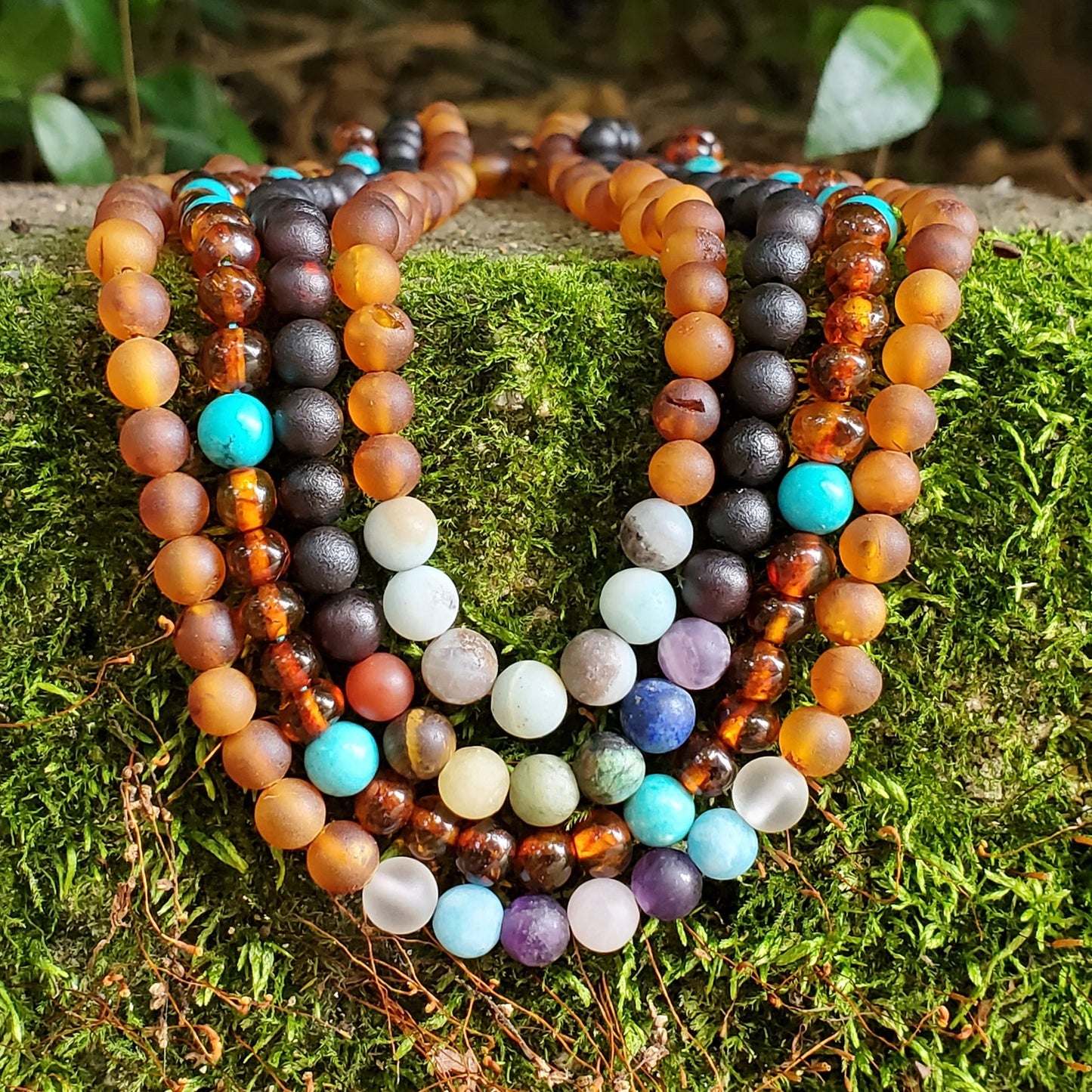 Turquoise + Cognac Amber Necklace - Adult