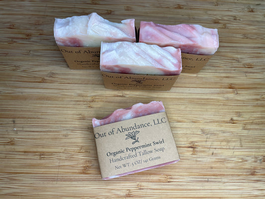 Organic Peppermint Swirl Grass-Fed Tallow Soap Bar - Handcrafted