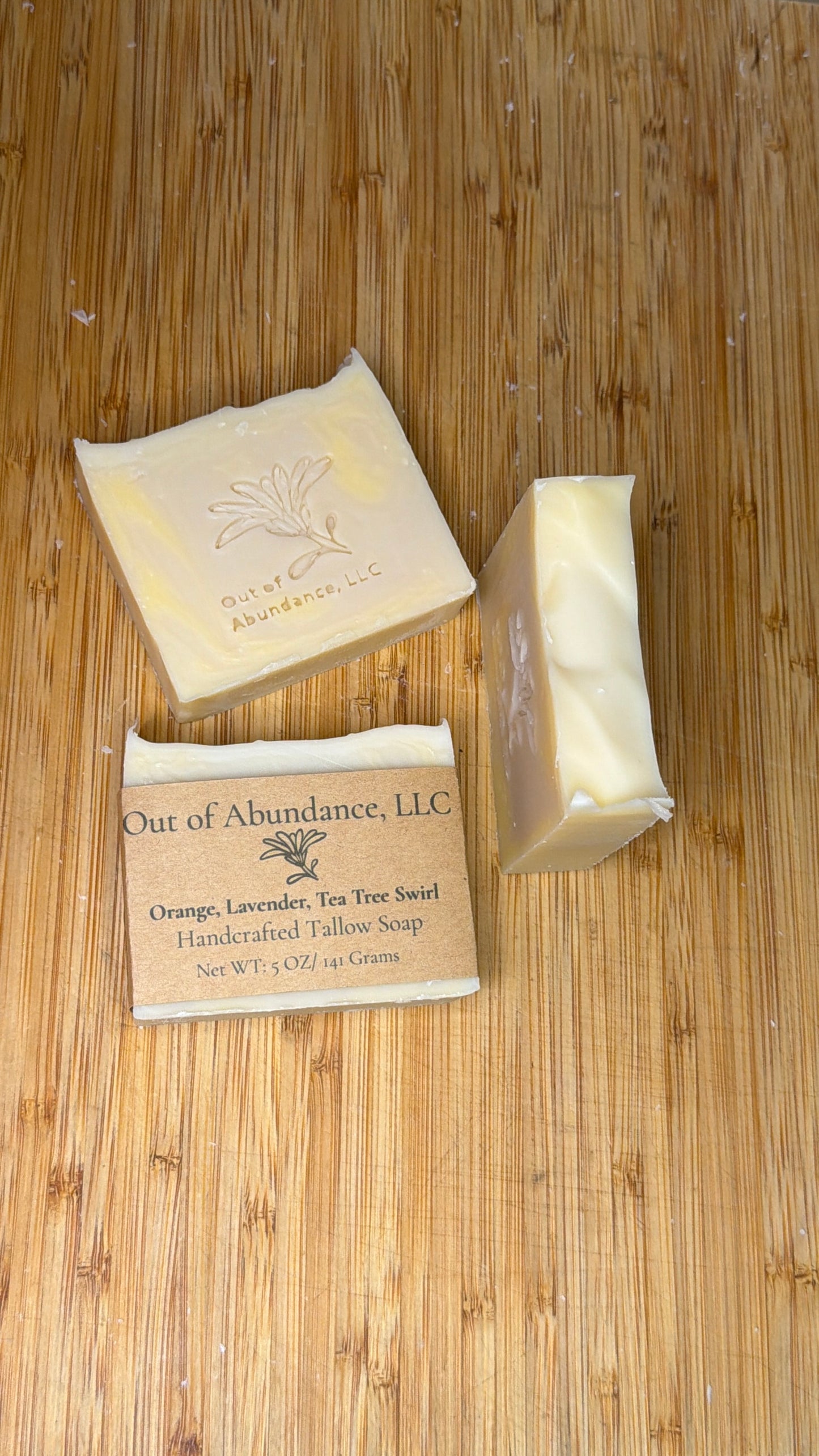 Orange, Lavender, Tea Tree Swirl Grass-Fed Tallow Soap Bar - Handcrafted