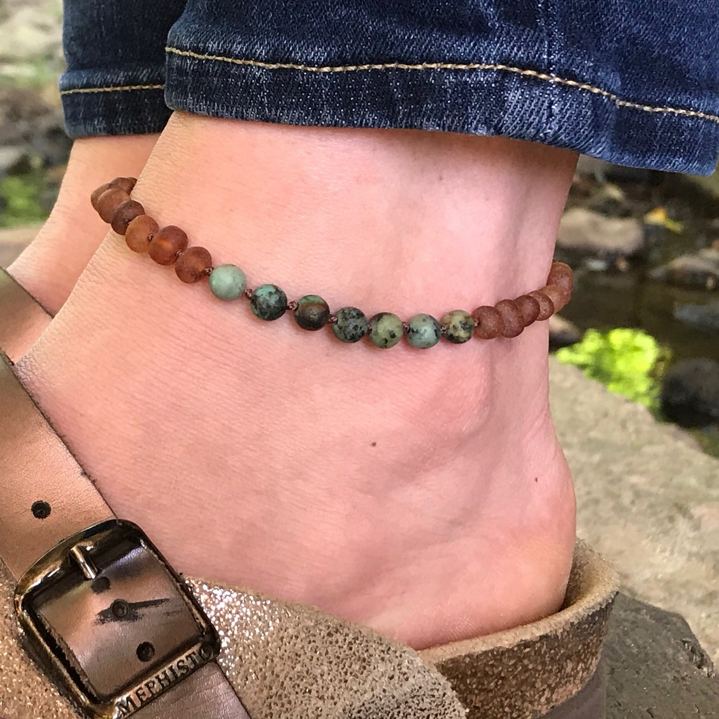 Raw Mermaid Mix + Raw Cognac Amber Anklet - Adult