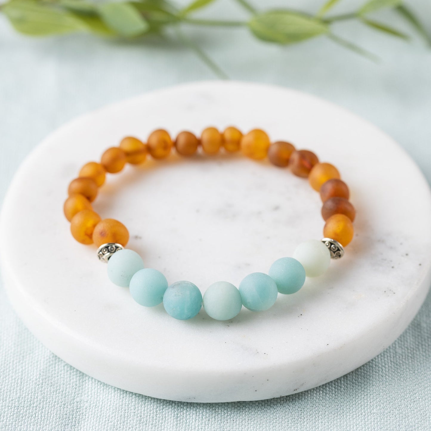 Raw Amazonite + Raw Cognac Amber Bracelet - Adult