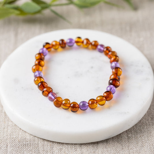 Amethyst + Cognac Amber Bracelet - Adult