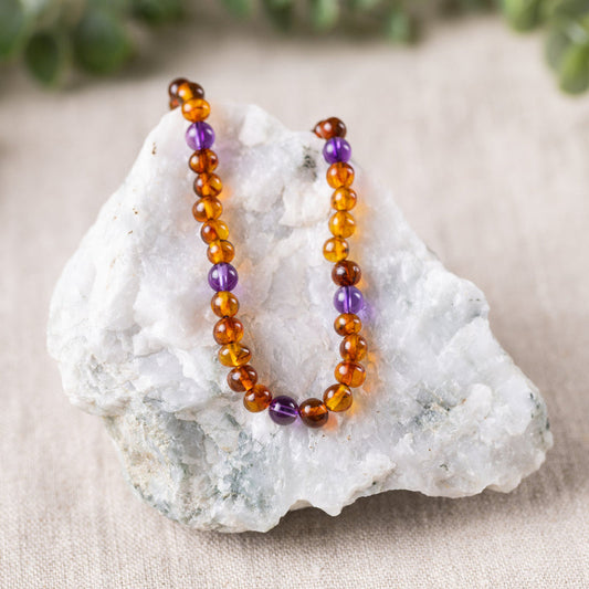 Amethyst + Cognac Amber Necklace - Adult