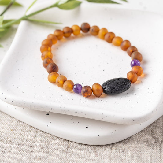 Amethyst + Raw Cognac Aromatherapy Pendant Bracelet - Adult