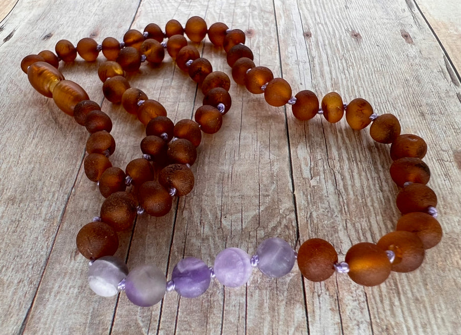 Amethyst + Cognac Amber Necklace - Child