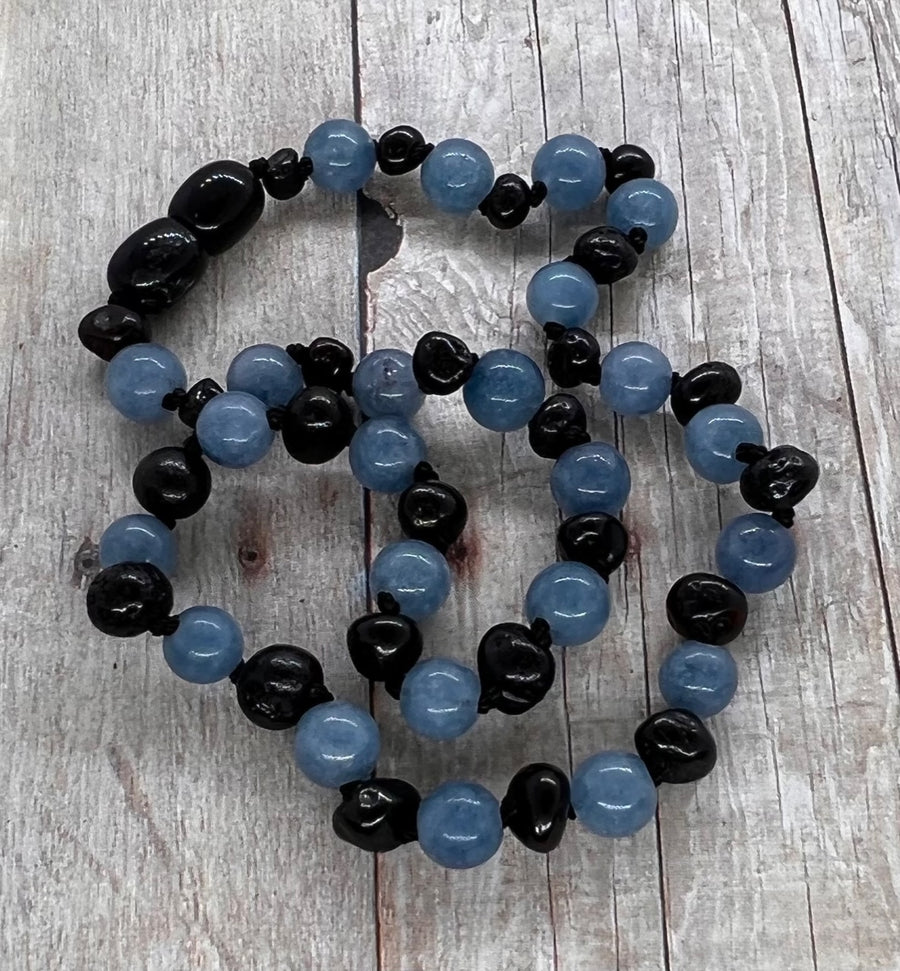 Aquamarine + Cherry Amber Necklace - Child