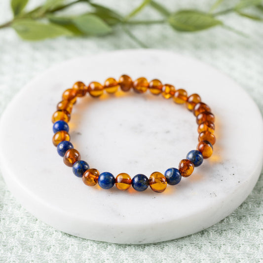 Lapis Lazuli + Cognac Amber Bracelet - Adult