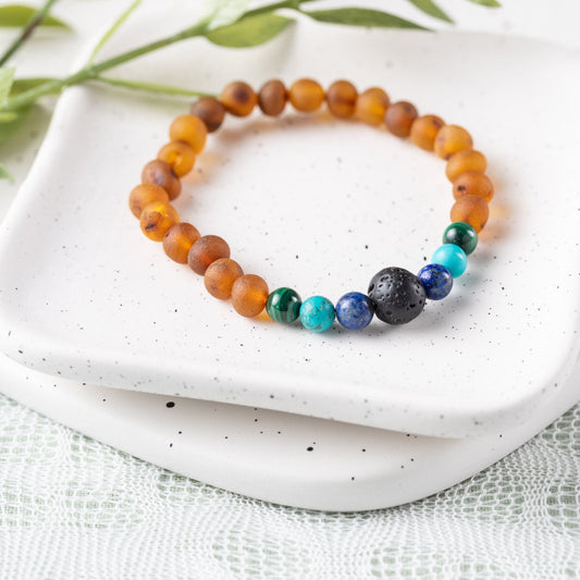 Malachite Mix + Raw Cognac Aromatherapy Bracelet - Adult