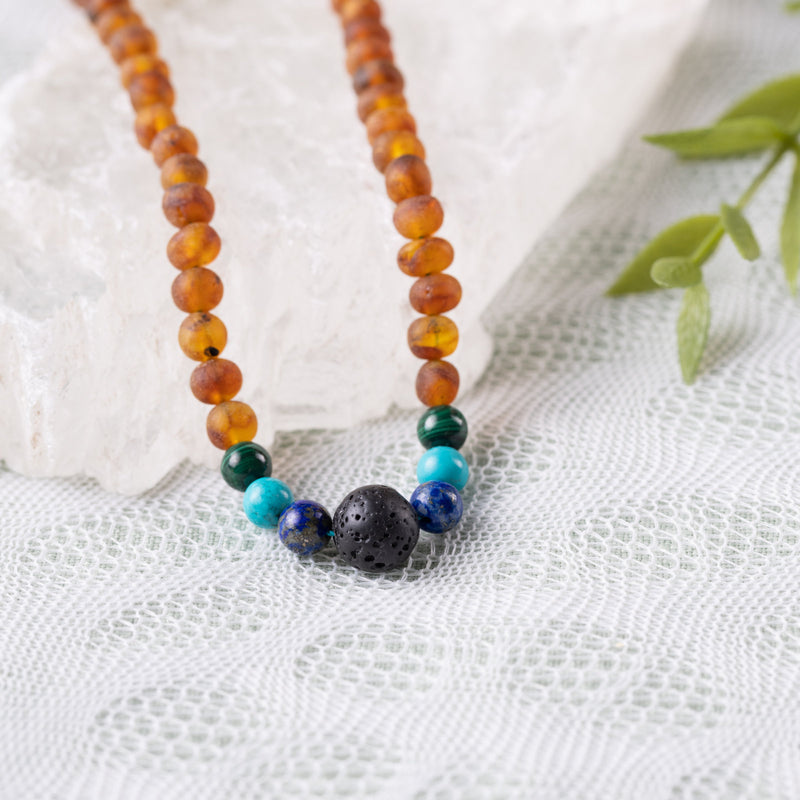 Malachite Mix + Raw Cognac Aromatherapy Necklace - Adult