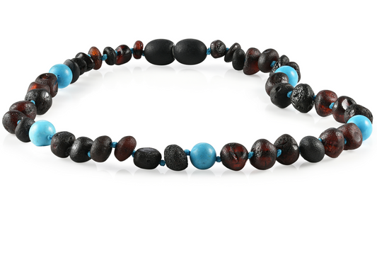 Turquoise + Raw Cherry Amber Necklace - Child