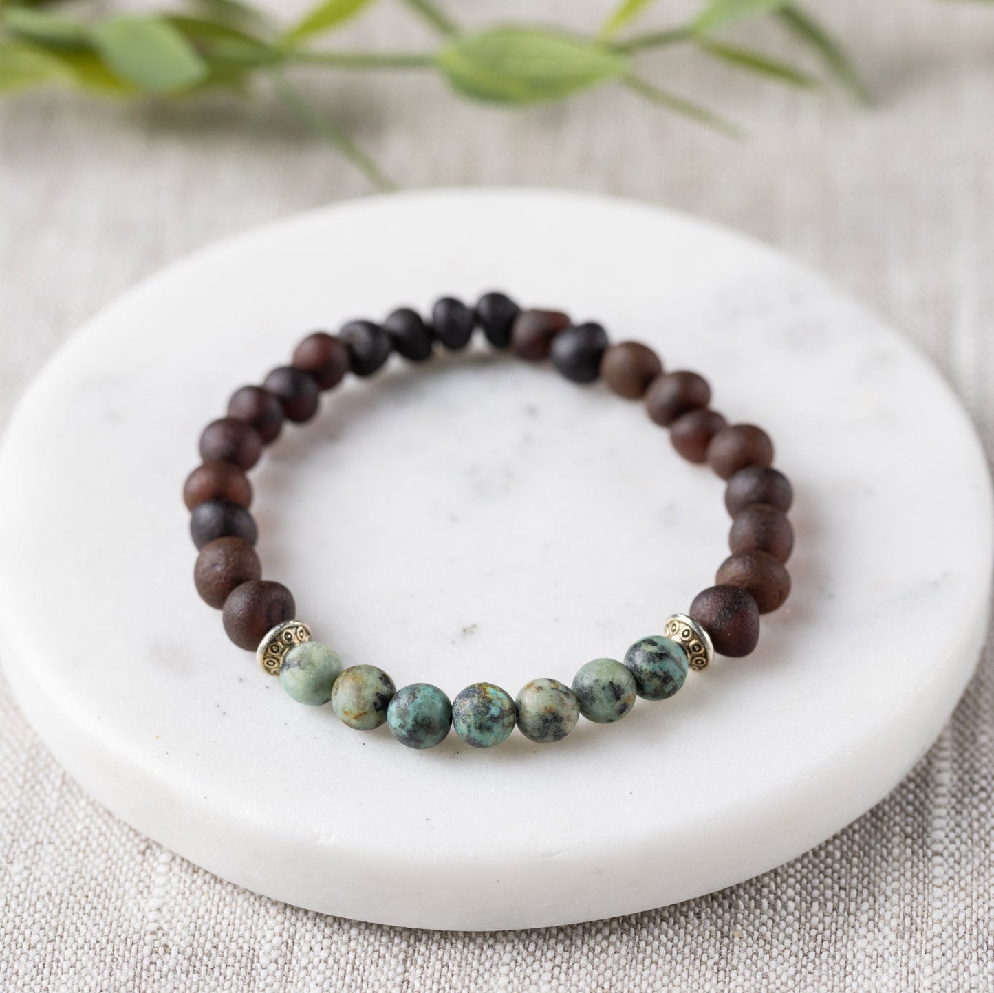 Raw African Turquoise + Raw Cherry Amber Bracelet - Adult