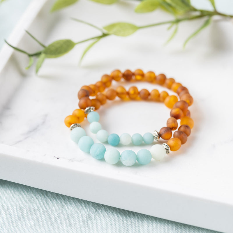 Raw Amazonite + Raw Cognac Amber Bracelet - Adult