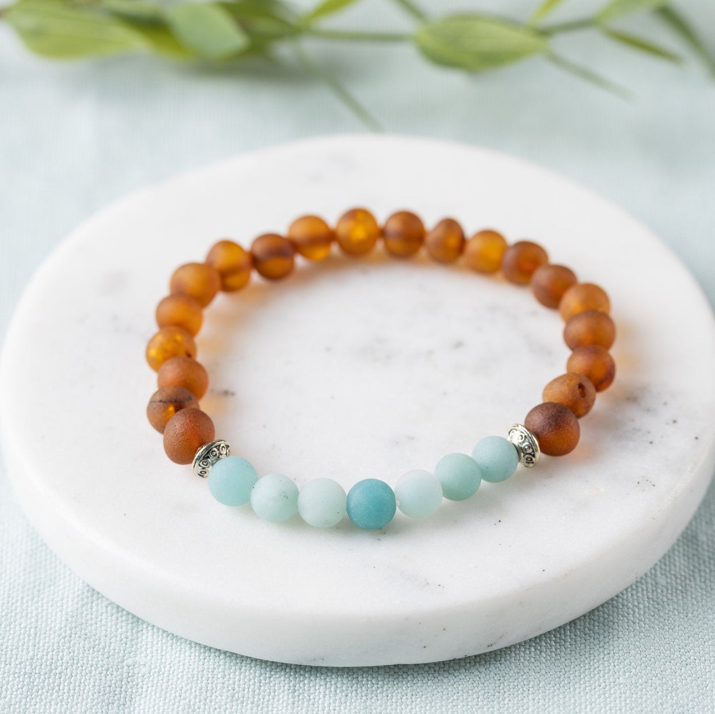 Raw Amazonite + Raw Cognac Amber Bracelet - Adult