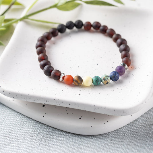 Raw Chakra Gemstones + Raw Cherry Aromatherapy Bracelet - Adult