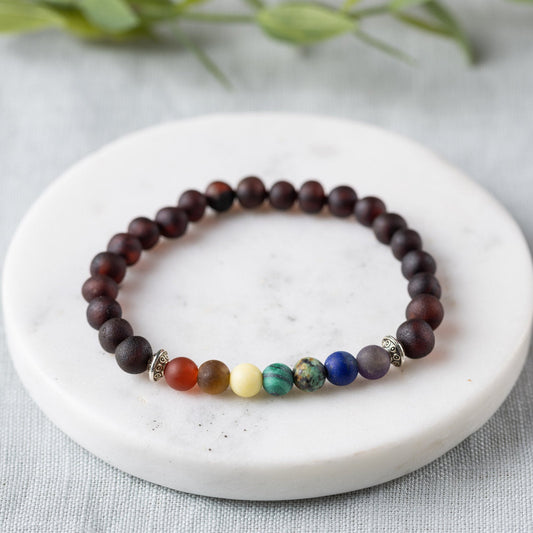 Raw Chakra Gemstones + Raw Cherry Amber Bracelet - Adult