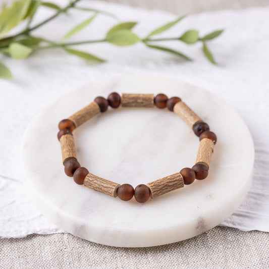 Raw Cherry Amber + Hazelwood Bracelet - Adult