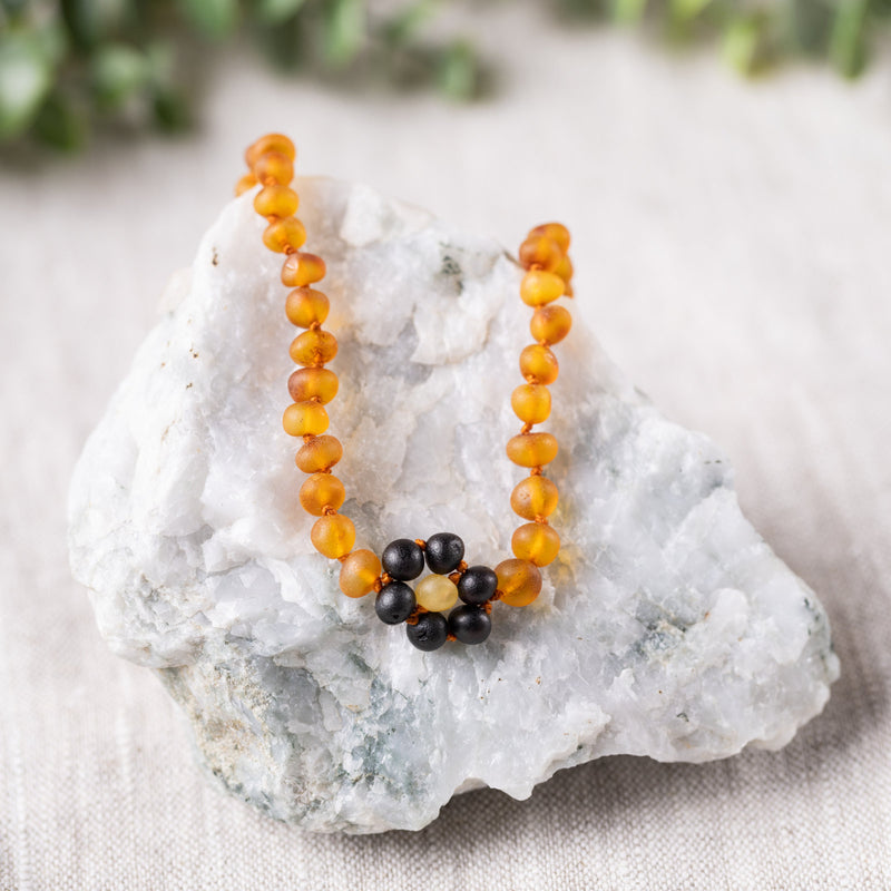 Raw Cognac Flower Baltic Amber Necklace - Child