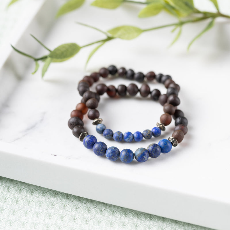 Raw Lapis Lazuli + Raw Cherry Amber Bracelet - Adult