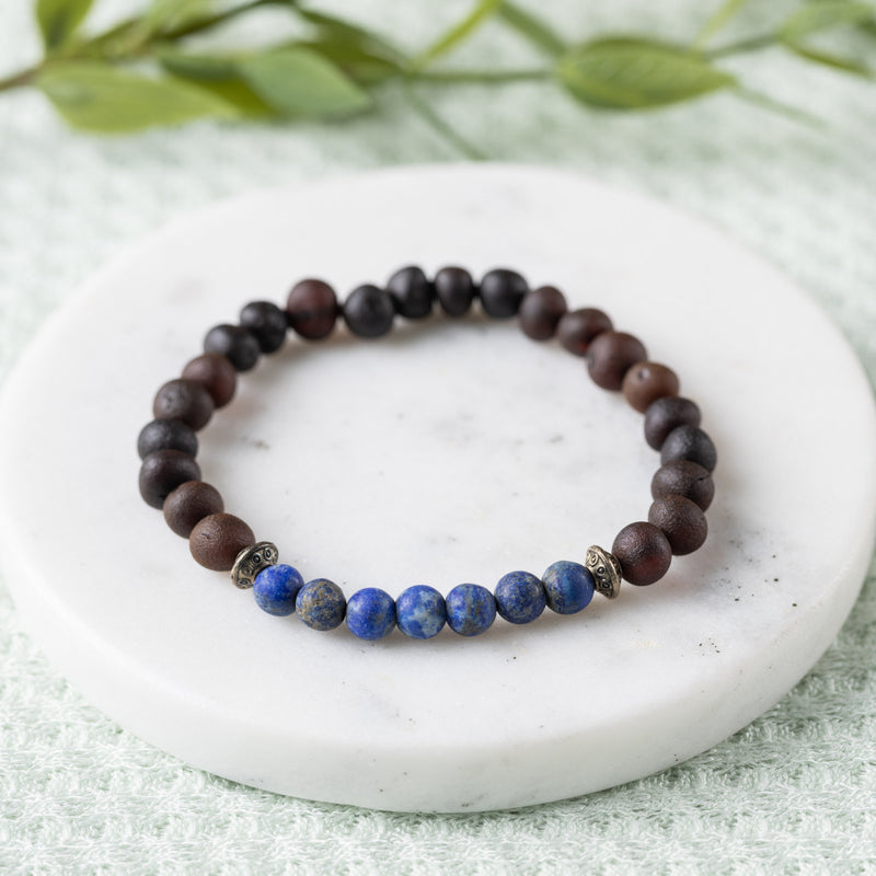 Raw Lapis Lazuli + Raw Cherry Amber Bracelet - Adult