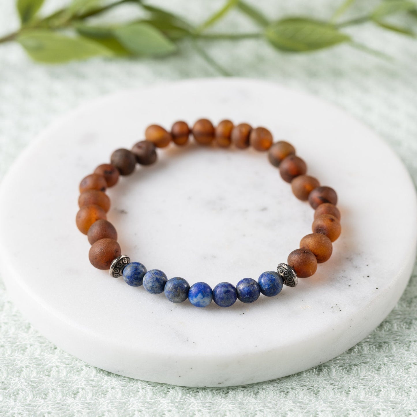 Raw Lapis Lazuli + Raw Cognac Amber Bracelet - Adult