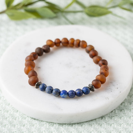 Raw Lapis Lazuli + Raw Cognac Amber Bracelet - Adult