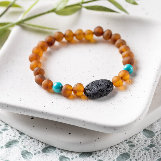 Turquoise + Raw Cognac Aromatherapy Pendant Bracelet - Adult