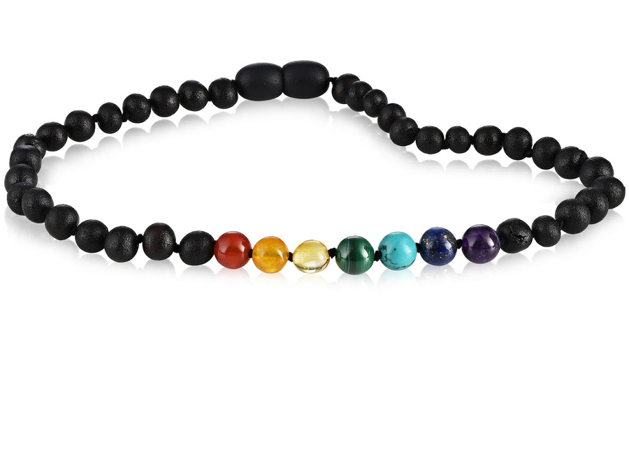 Chakra Gemstones + Raw Cherry Amber Necklace - Child
