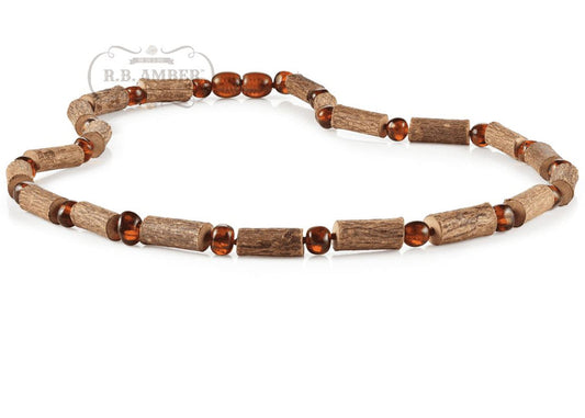 Cognac Baltic Amber + Hazelwood Necklace - Adult